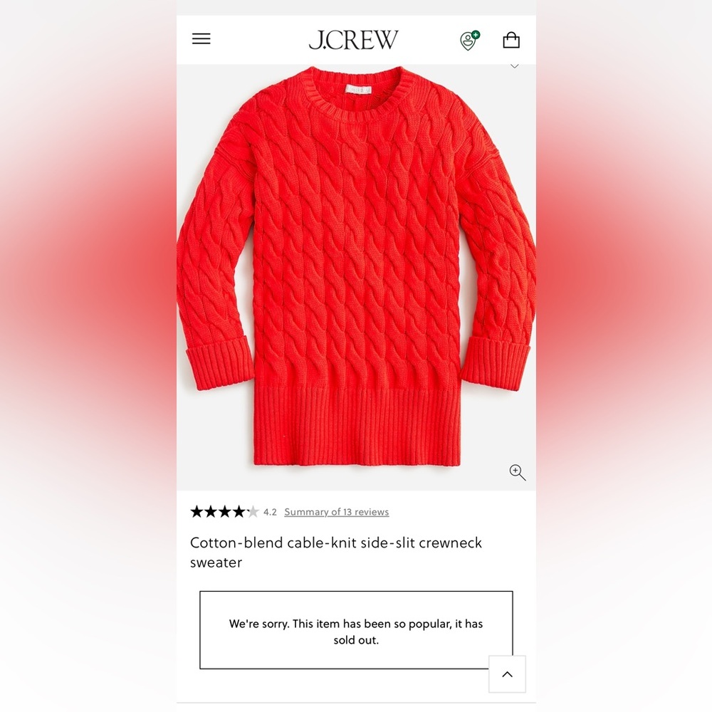 ❣️NWT J. Crew Cotton Cable-Knit Side-Slit Sweater ❣️